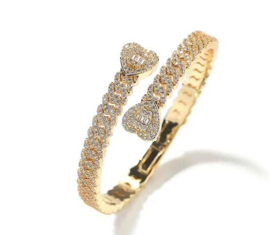 Baguette Cuban heart bangle