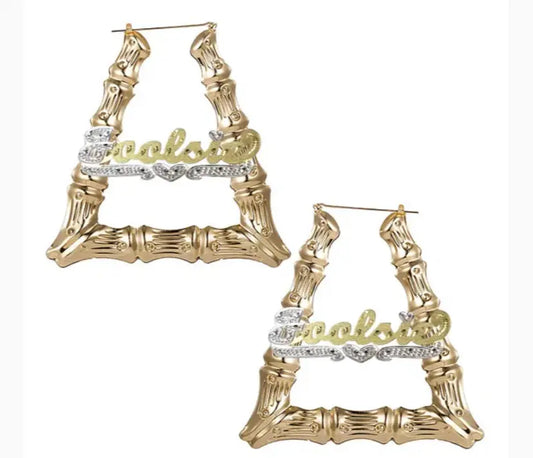 Gold plated door knocker bamboo earrings - BizaarFashionCrush