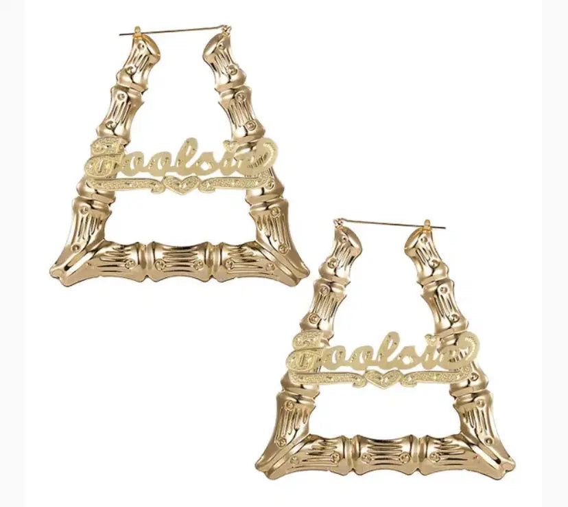 Gold plated door knocker bamboo earrings - BizaarFashionCrush