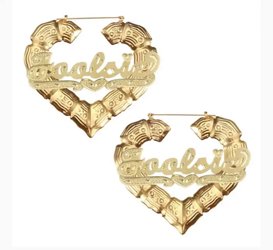 Gold plated heart bamboo earrings - BizaarFashionCrush