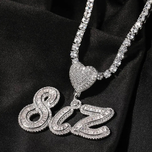 Icy baguette heart name necklace - BizaarFashionCrush