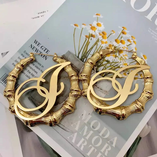 Bamboo Initial Earrings - BizaarFashionCrush