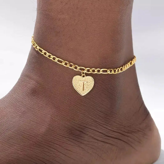 Heart Initial Anklet - BizaarFashionCrush