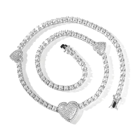 Triple heart tennis necklace