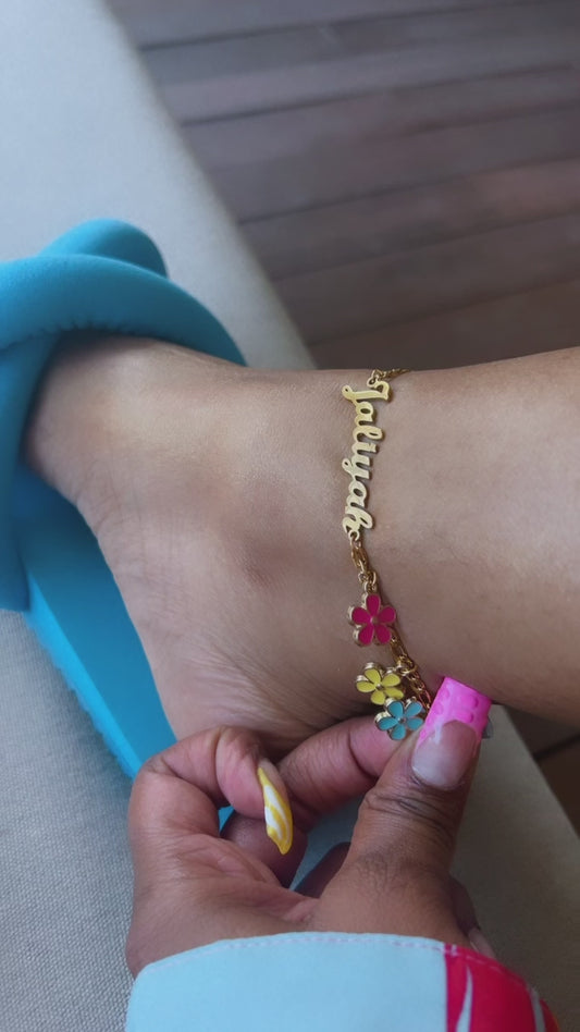 Custom flower name anklet